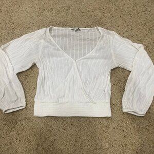 American Eagle White Boho Smocked Waist Blouse Small